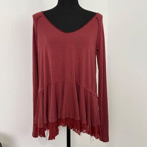 Free People Blouse Womens XS Red Oversized Tunic Top Thumb Holes Long Sleeve